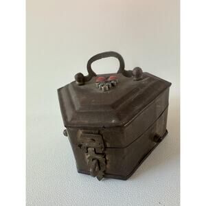 Vintage Metal Jewelry Trinket Box Pentagonal Enameled Lid Handle 2x3 Inches